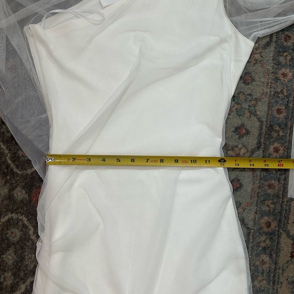 Marcella White One-Shoulder Dress with Mesh Overlay - Picture 8 of 9